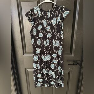 LOFT Black Maxi Dress with Blue Floral Design